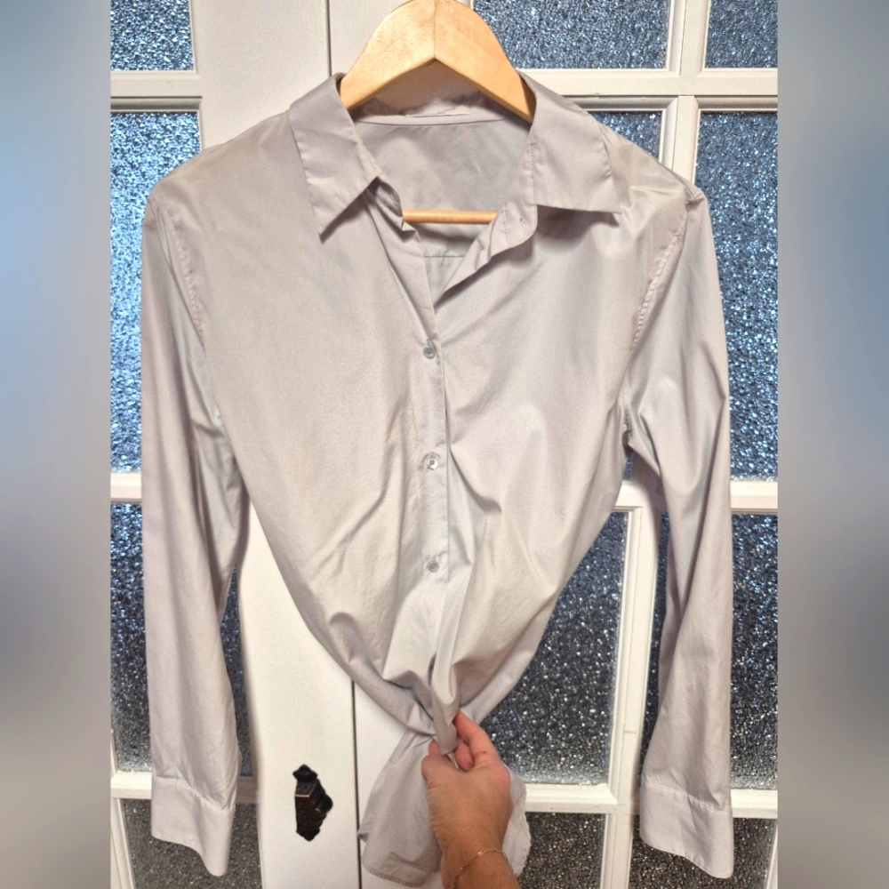 Babaton Crisp Gray Silver button-up blouse. Size medium